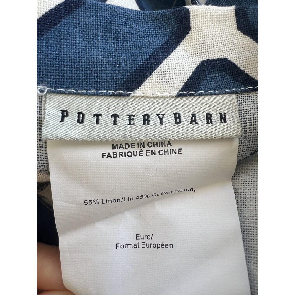 2 Pottery Barn Blue Geometric Linen Cotton Euro Pillow Shams - Picture 5 of 8